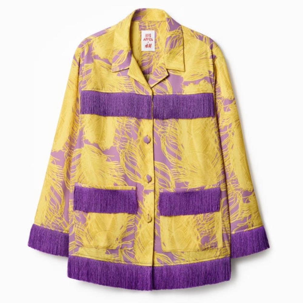 IRIS APFEL x H&M - YELLOW & PURPLE - OVERSIZED FRINGED SHACKET - JACKET - SIZE L